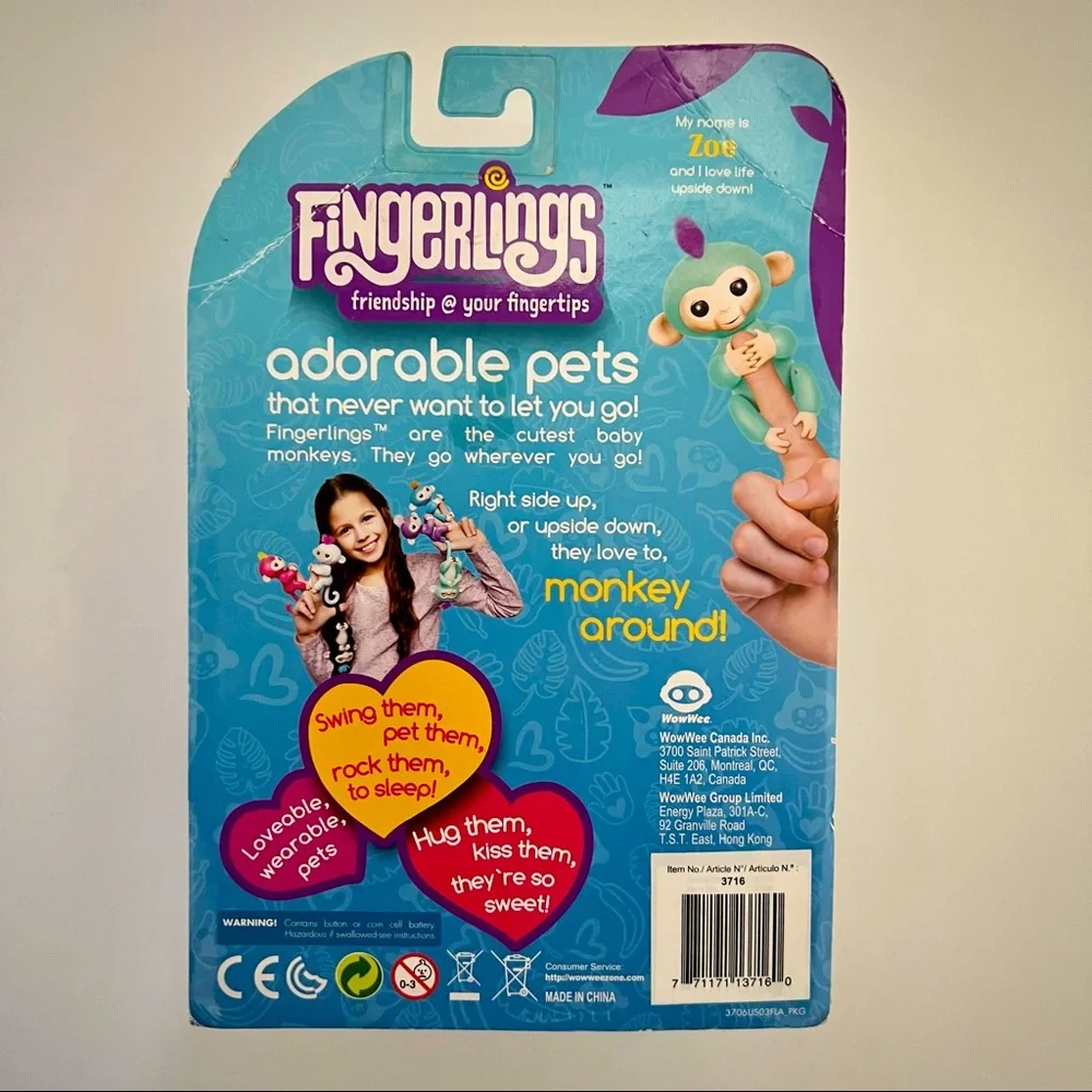 Fingerlings - interactive baby monkey - zoe (turquoise with purple hair) NEW!!! - Picture 2 of 7